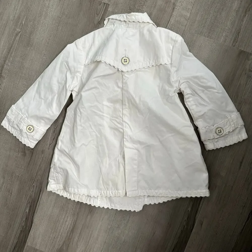 The Children's Place Trench Coat Baby Girl 12M White Scalloped Double Breasted